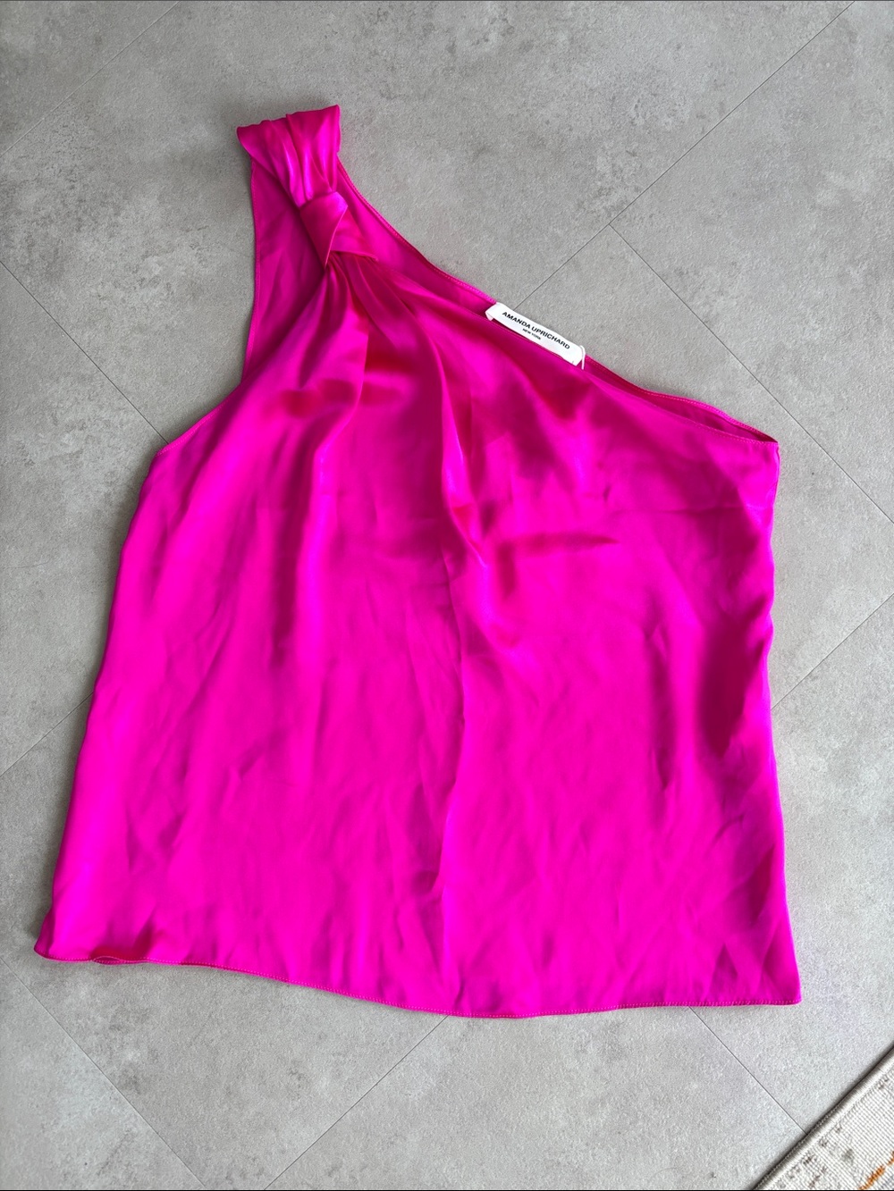 Amanda Uprichard Hot Pink Silk One-Shoulder Top